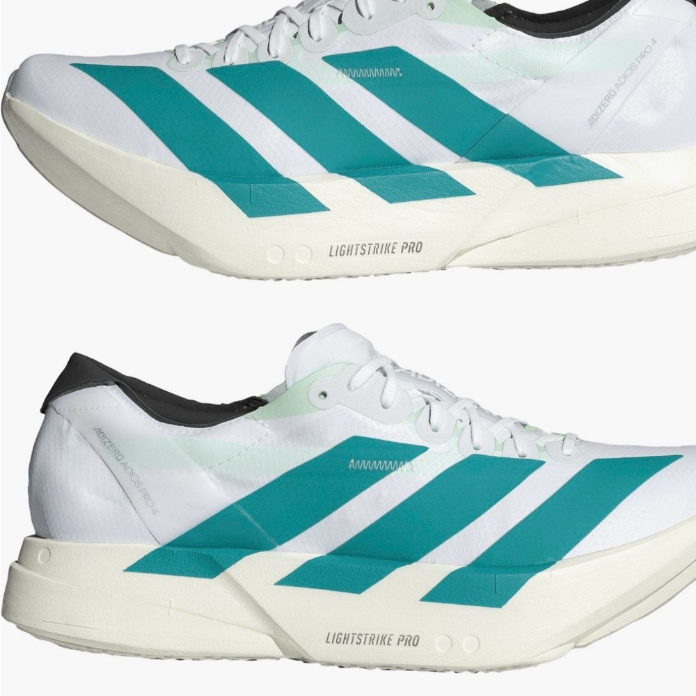 Adidas Adizero Adios Pro 4 White and Teal Performance Sneakers